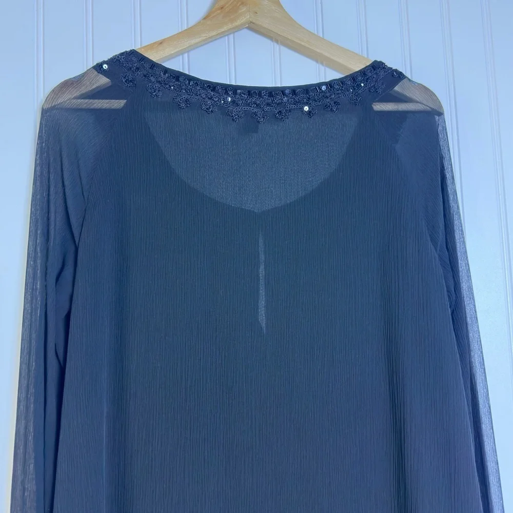 Lafayette 148 New York Black Embellished Blouse Tunic Top Silk Casual Business M - Picture 7 of 13